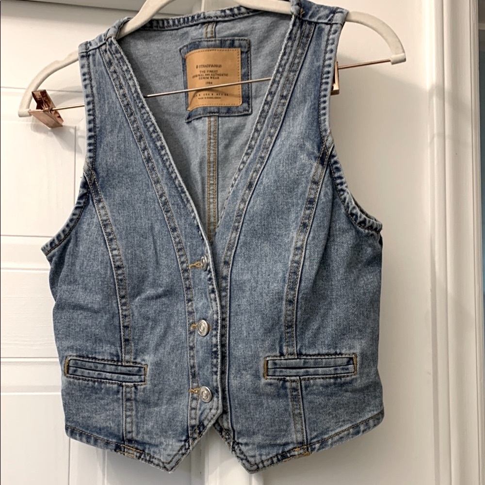 stradivarius Light Blue Denim Vest
